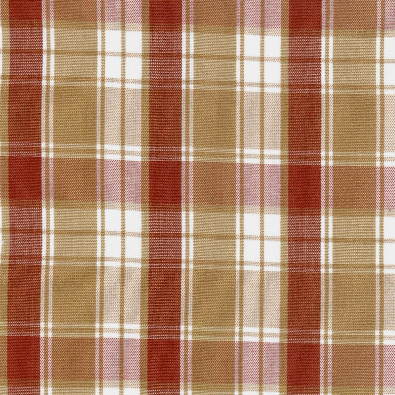 Tela Dacron SchoolLine 13002456 a cuadros beige, marrón y rojo; ideal para uniformes escolares e institucionales.