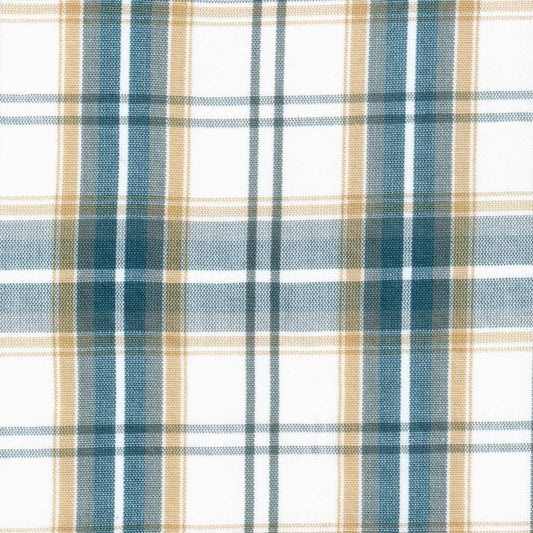 Tela cuadros Dacron SchoolLine azul, beige y blanco; tela para uniformes escolares e institucionales.