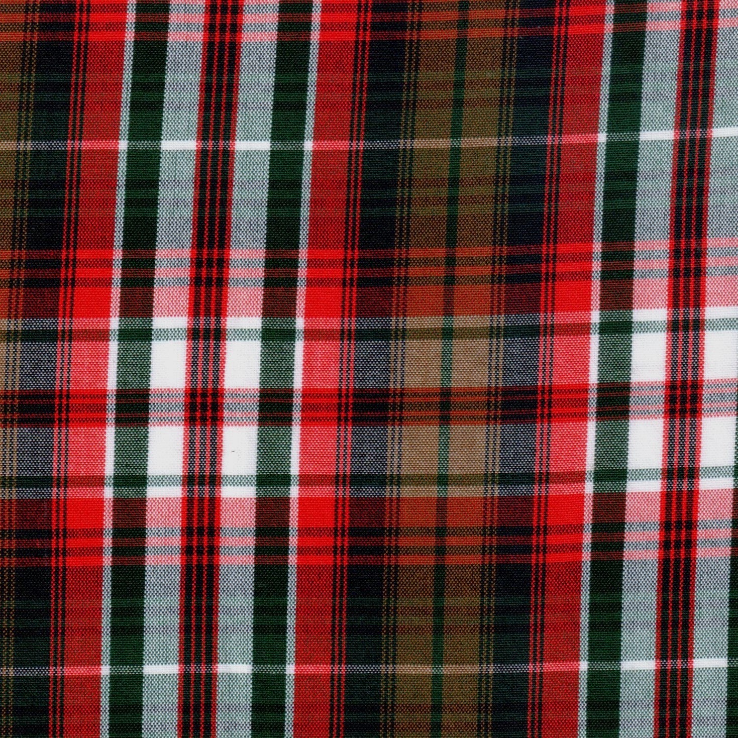 Tela 13002464 Dacron uniforme SchoolLine, tejido tartán rojo, verde y blanco; poliéster para uniformes escolares.