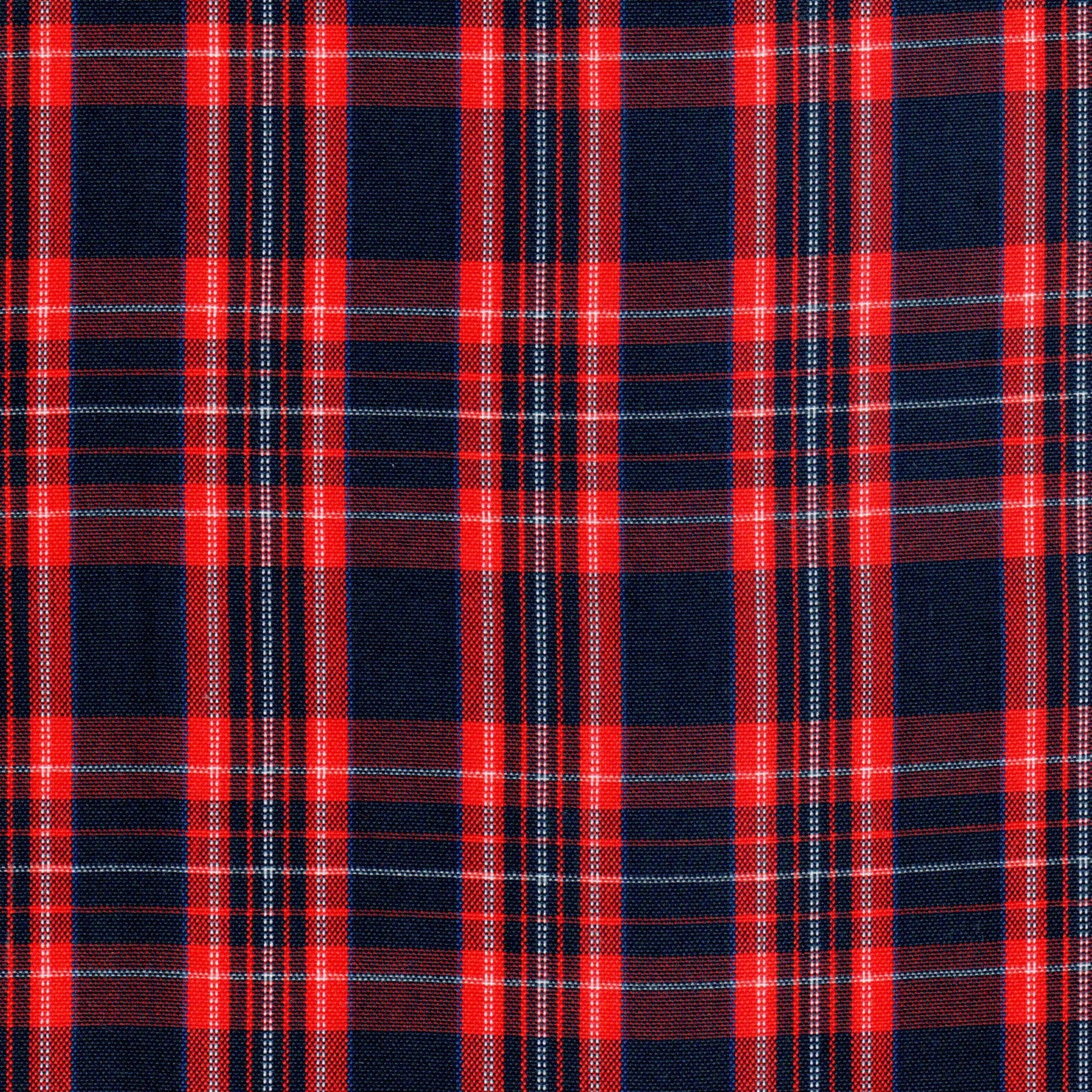 Tela Dacron SchoolLine 13002468: paño rojo y azul marino en tartán a cuadros, ideal para uniformes escolares e institucionales