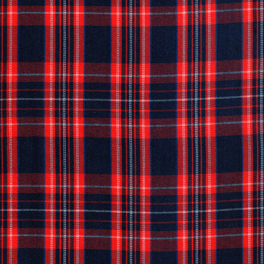 Tela Dacron SchoolLine 13002468: paño rojo y azul marino en tartán a cuadros, ideal para uniformes escolares e institucionales