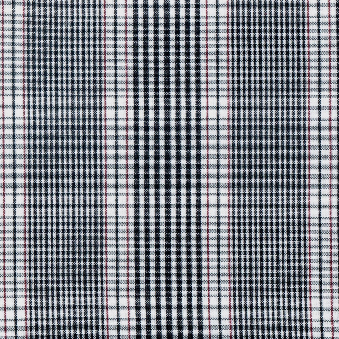 Tela de combinación SchoolLine, plaid blanco/negro con líneas rojas; ideal para uniformes escolares.