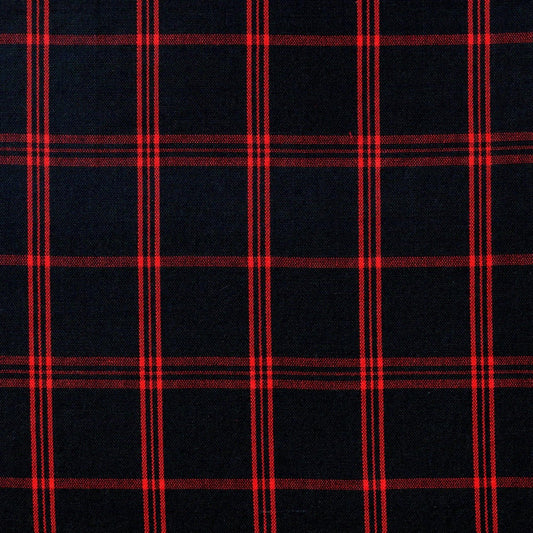 Tela de uniforme SchoolLine en negro con tartán rojo (patrón de cuadros) de combinación CS/DS, ideal para uniformes escolares.