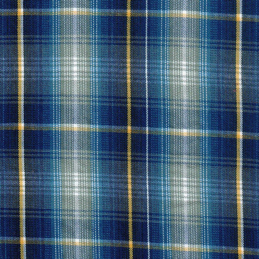 Tela 13002475 Dacron uniforme de SchoolLine, azul con cuadros y líneas amarillas, ideal para uniformes escolares e institucionales