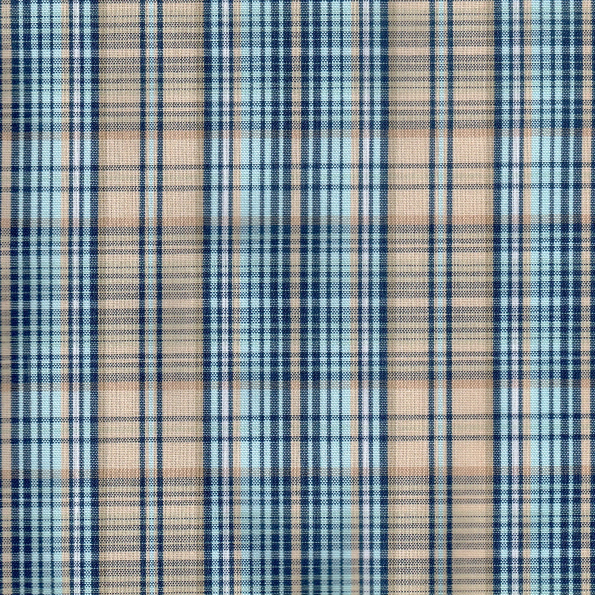 Tela 13002482 Dacron uniforme SchoolLine, tela a cuadros azul y beige para uniformes escolares.