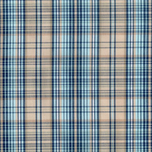 Tela 13002482 Dacron uniforme SchoolLine, tela a cuadros azul y beige para uniformes escolares.