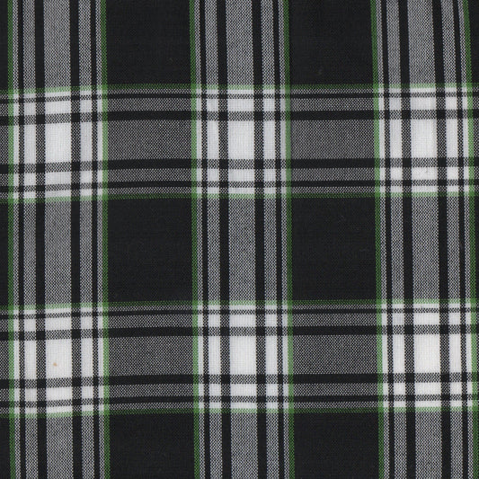 Tela SchoolLine 13002485 Dacron uniforme: tejido tartán en negro, blanco y verde para uniformes escolares
