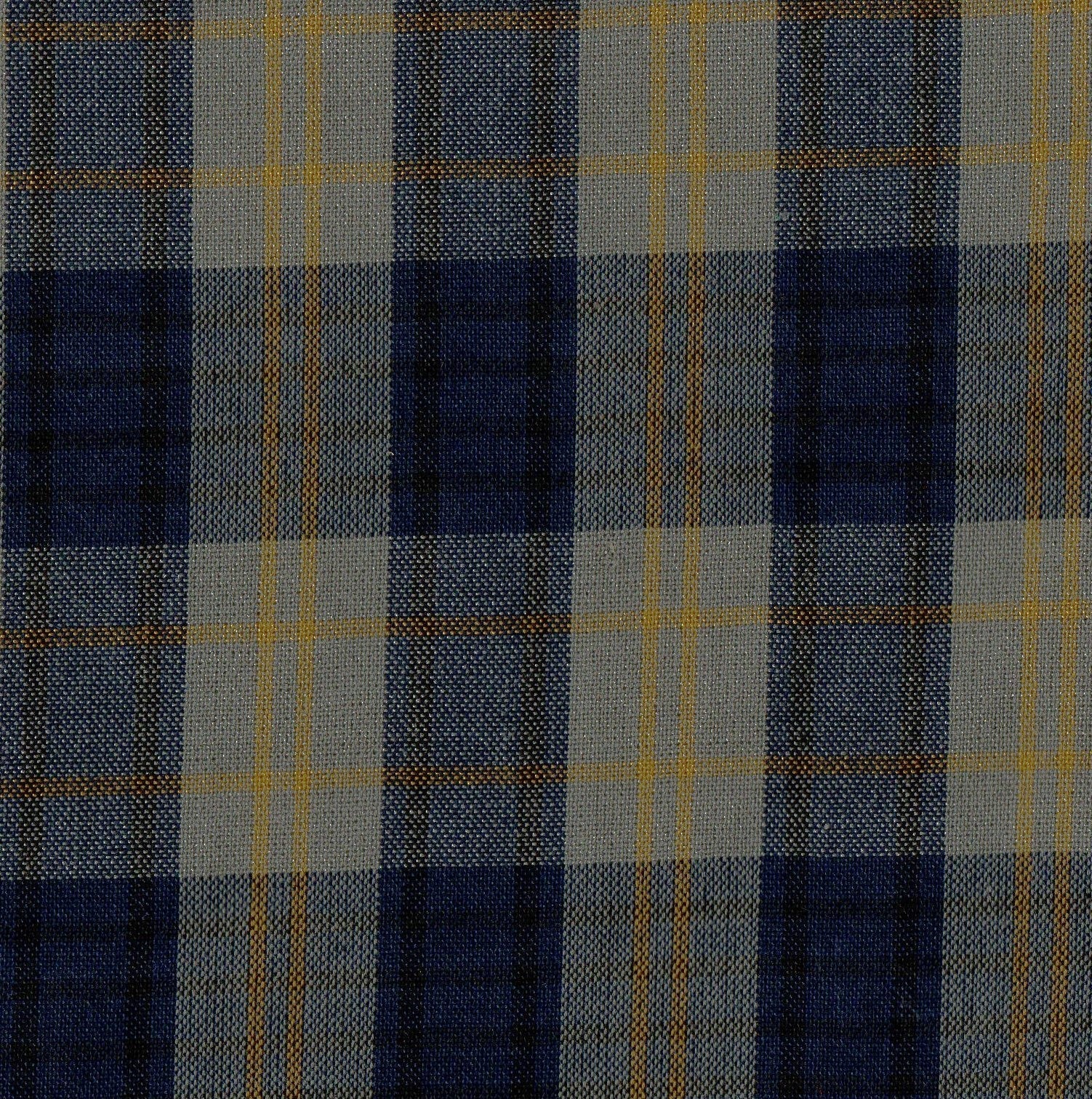 Tela 13002488 Dacron uniforme | School Line; plaid azul marino y gris con líneas mostaza, ideal para uniformes escolares.