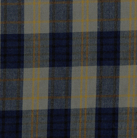 Tela 13002488 Dacron uniforme | School Line; plaid azul marino y gris con líneas mostaza, ideal para uniformes escolares.