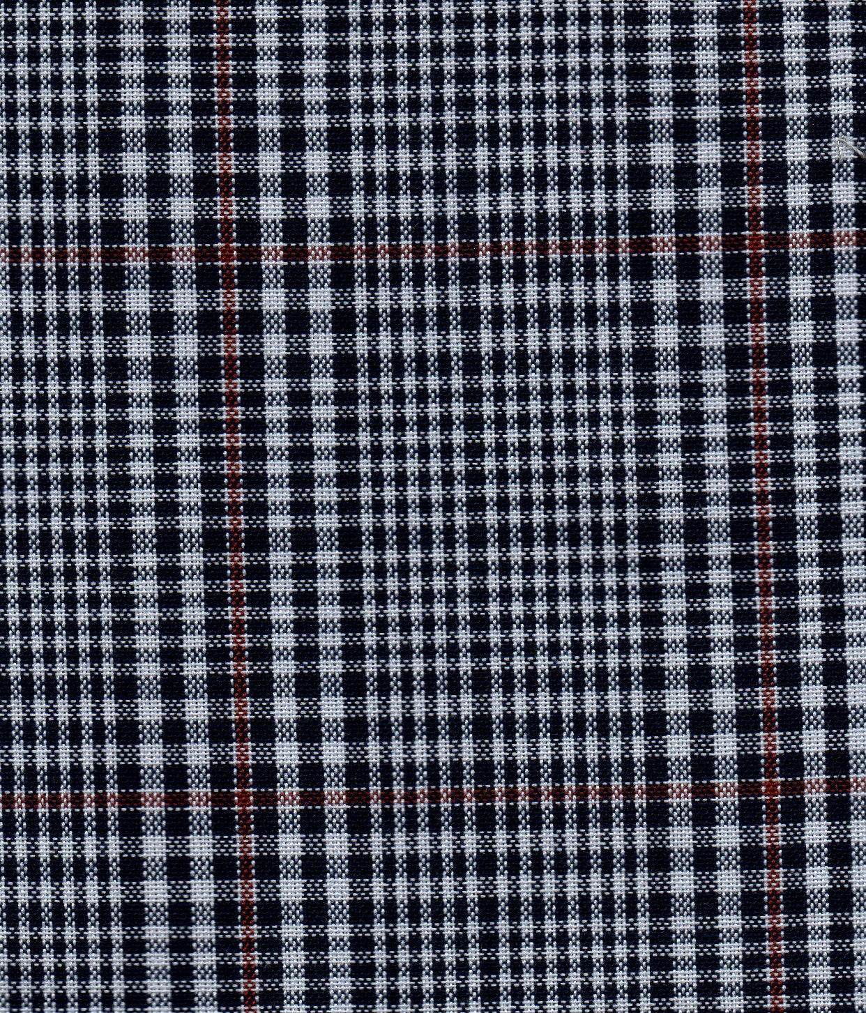 Tela SchoolLine 13002489 Dacron mezcla en tartán negro/blanco con líneas rojas; ideal para uniformes escolares e institucionales.