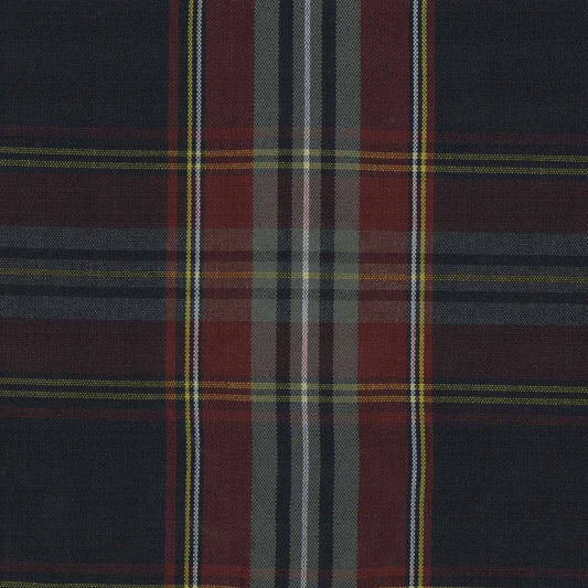 tela de uniforme a cuadros en colores azul y rojo con lineas blancas y amarillas 