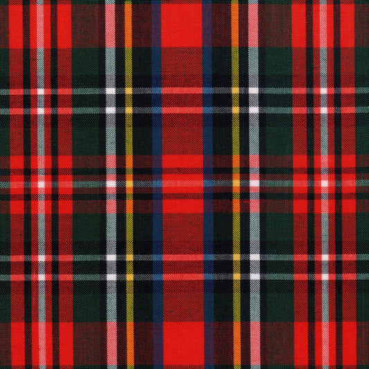 Tela 13002997 Dacron uniforme SchoolLine—tejido tartán rojo con franjas negras/verdes, ideal para uniformes escolares e institucionales