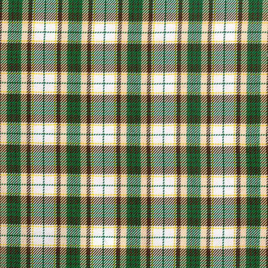 Tela 13003003 de SchoolLine; poliéster diagonal verde dominante con acentos, ideal para uniformes escolares e institucionales.