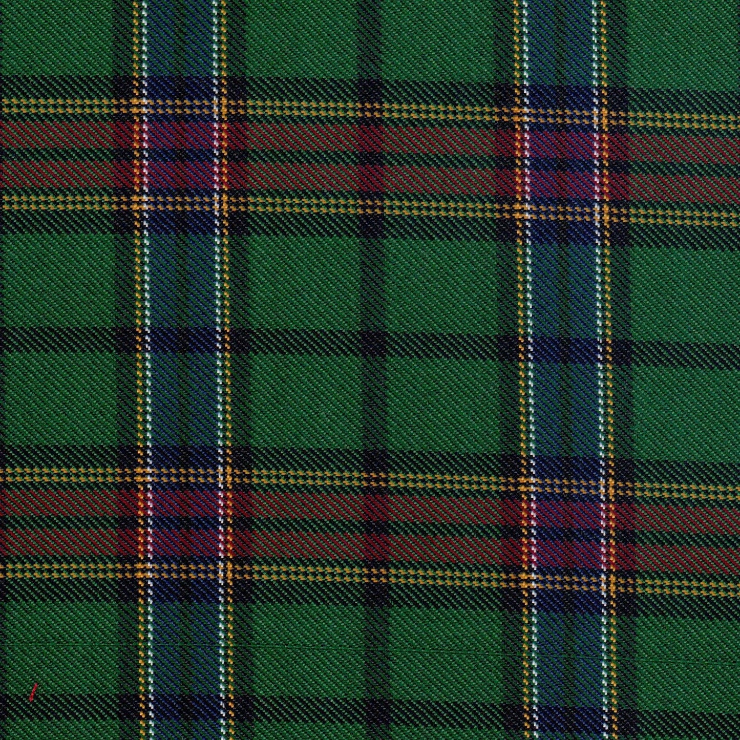 Tela diagonal poliéster SchoolLine verde con cuadros tartán azul y rojo; ideal para uniformes escolares e institucionales