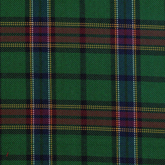 Tela diagonal poliéster SchoolLine verde con cuadros tartán azul y rojo; ideal para uniformes escolares e institucionales