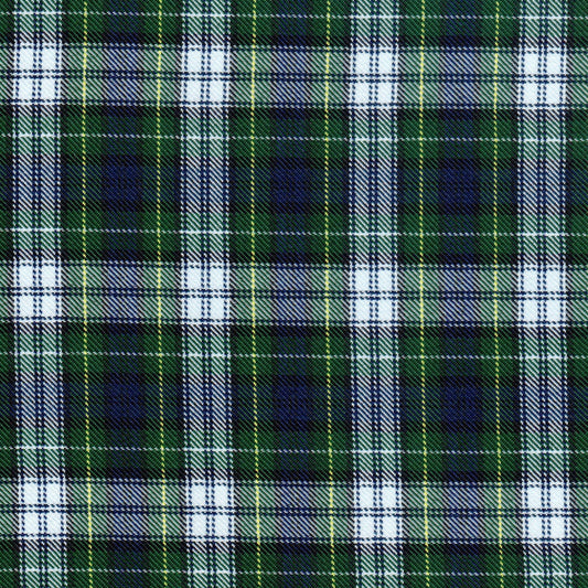 Tela diagonal de poliéster SchoolLine en cuadros verde, azul y blanco, ideal para uniformes escolares e institucionales.