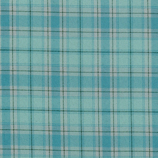 Tela diagonal de poliéster SchoolLine en tonos azules y turquesa, patrón de cuadros; ideal para uniformes escolares e institucionales.