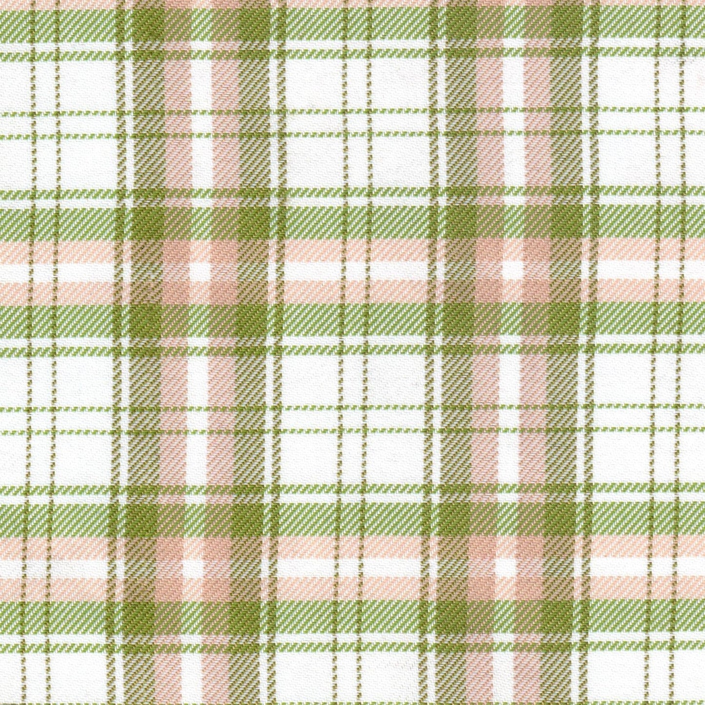 Tela diagonal de poliéster SchoolLine en verde y rosa con patrón plaid; ideal para uniformes escolares e institucionales.