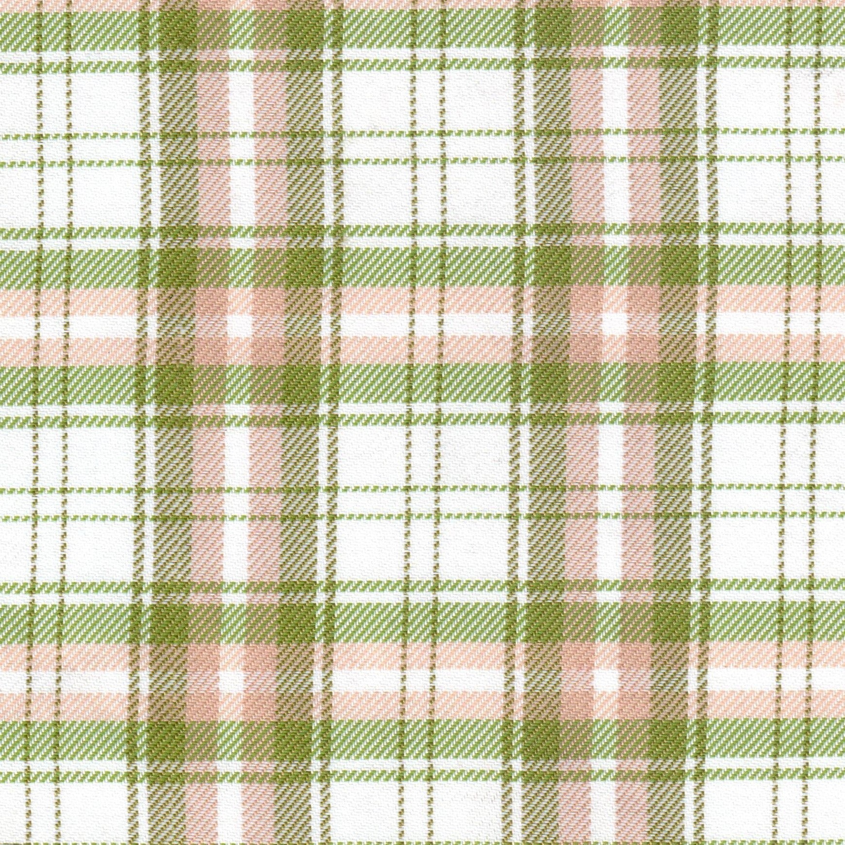 Tela diagonal de poliéster SchoolLine en verde y rosa con patrón plaid; ideal para uniformes escolares e institucionales.