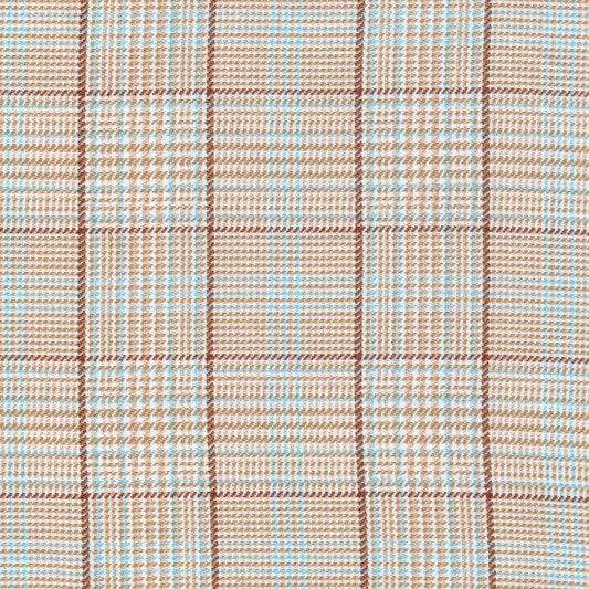 Tela diagonal de poliéster SchoolLine en beige, marrón y azul claro; ideal para uniformes escolares e institucionales.