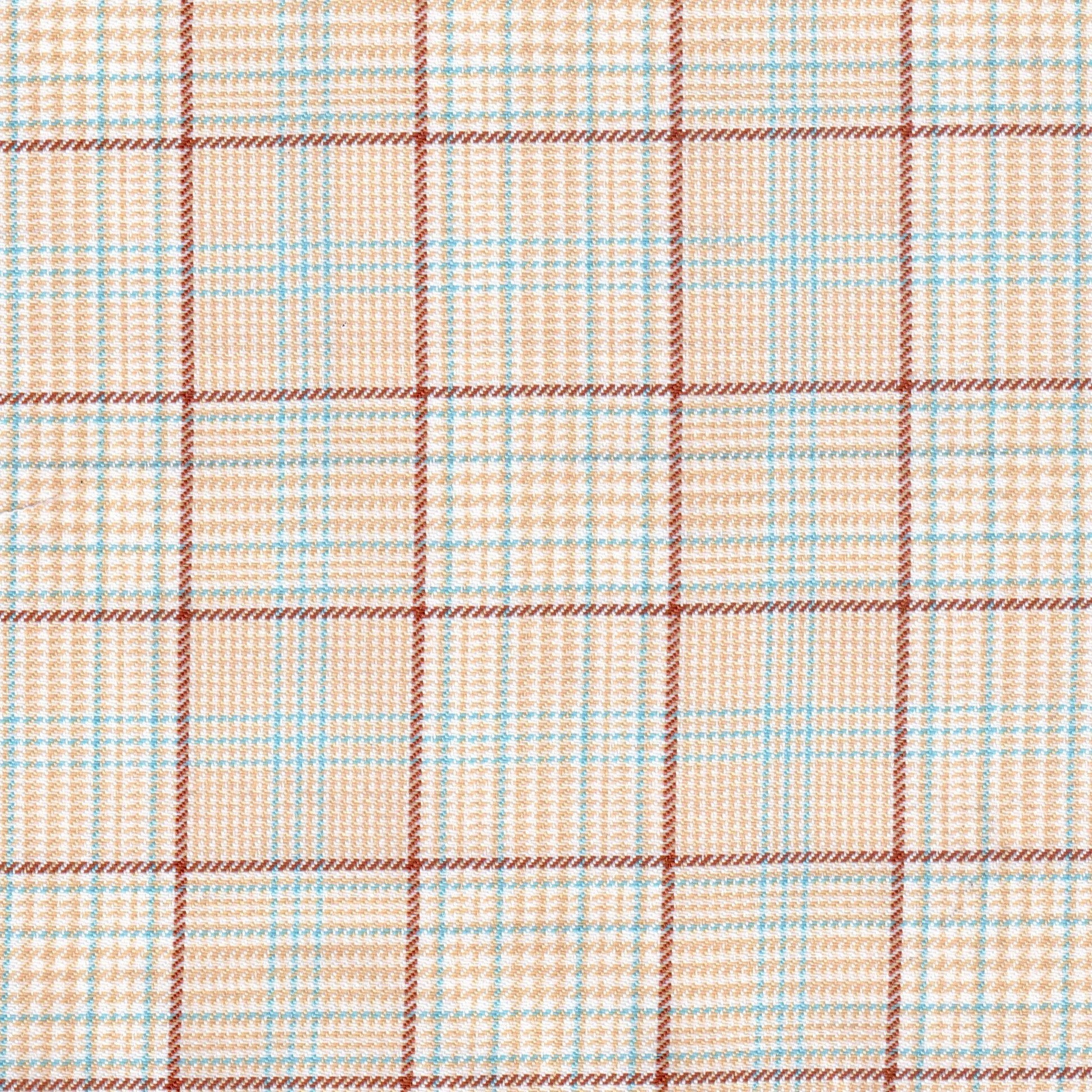 Tela de poliéster diagonal uniforme SchoolLine: beige claro con líneas marrón y azul.