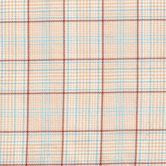 Tela de poliéster diagonal uniforme SchoolLine: beige claro con líneas marrón y azul.