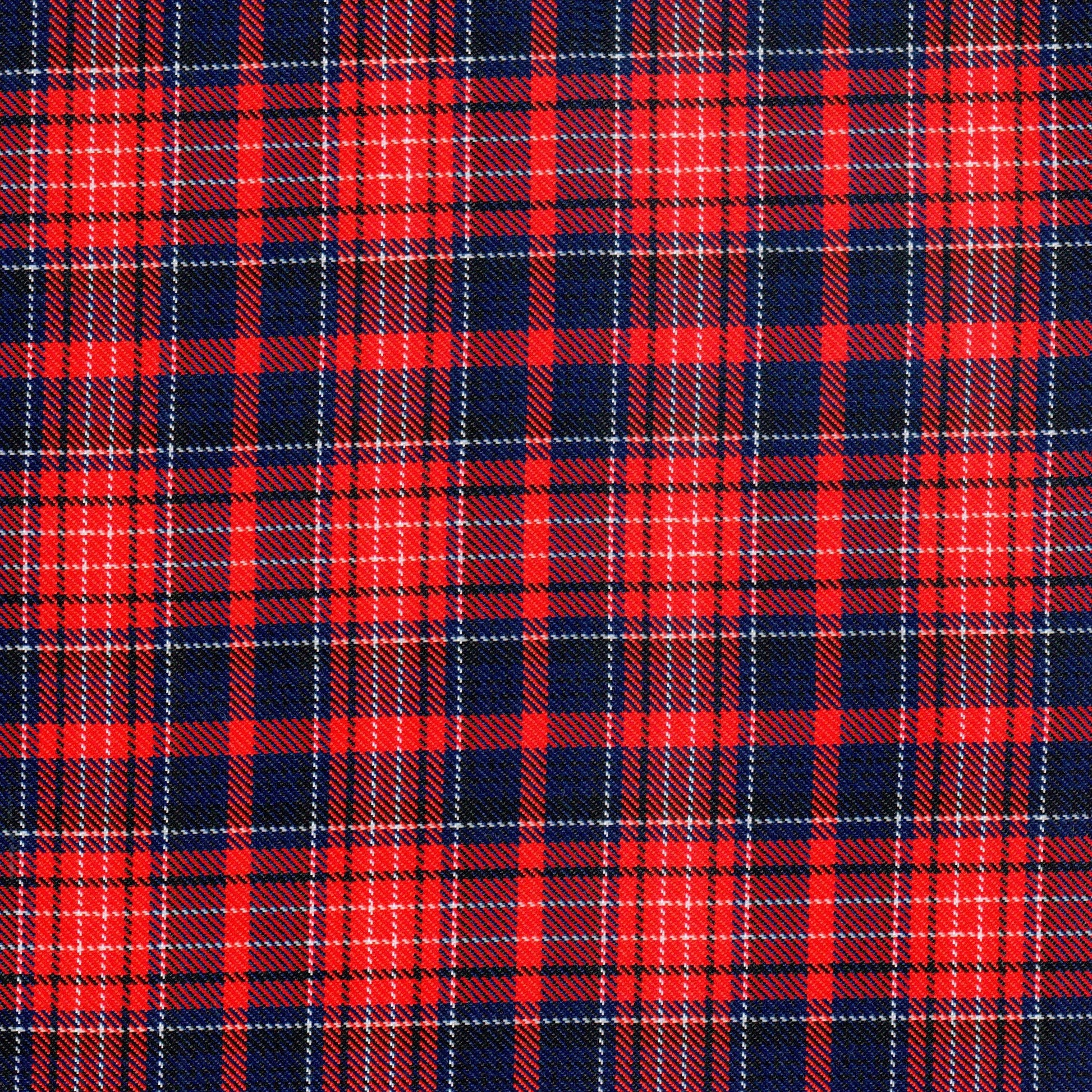 Tela diagonal de poliéster SchoolLine en rojo y azul a cuadros, ideal para uniformes escolares e institucionales
