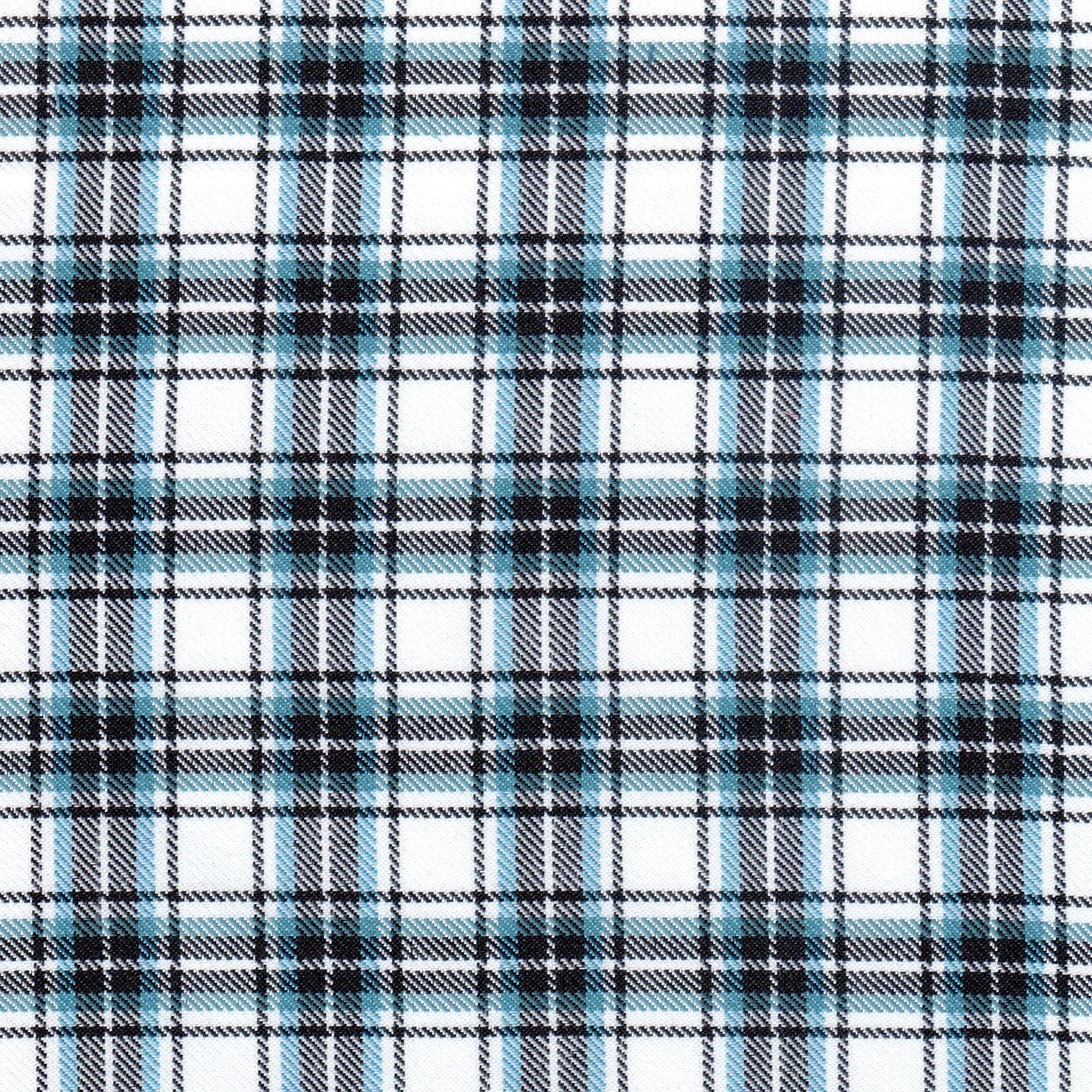 Tela diagonal de poliéster SchoolLine en cuadros teal, negro y blanco; tela para uniformes escolares e institucionales.