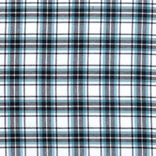Tela diagonal de poliéster SchoolLine en cuadros teal, negro y blanco; tela para uniformes escolares e institucionales.