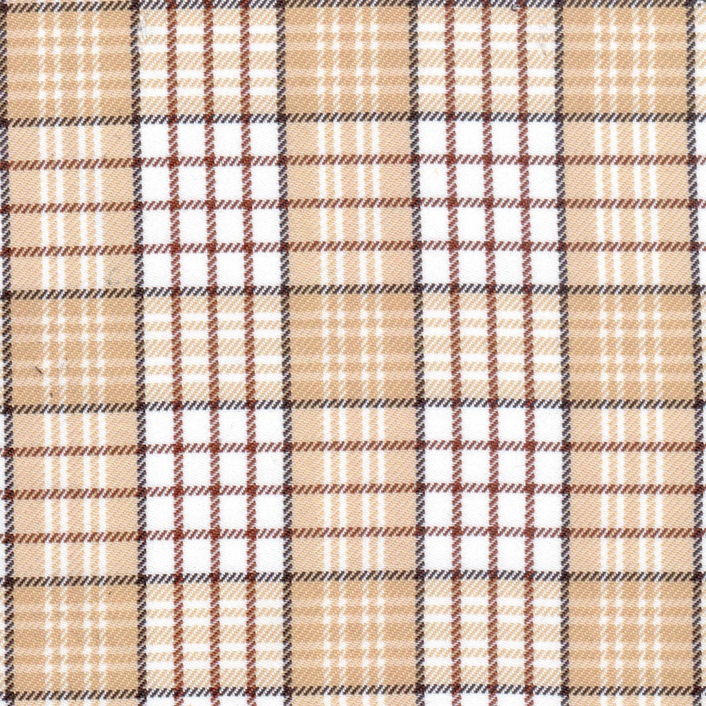 Tela de poliéster diagonal SchoolLine, tartán beige con líneas marrones; ideal para uniformes escolares e institucionales.