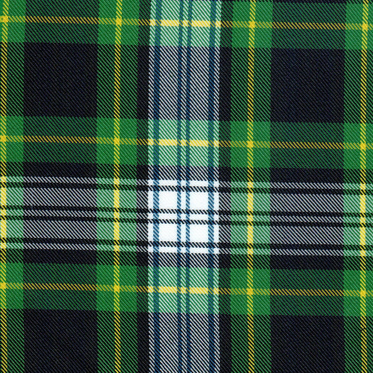 Tela diagonal de poliéster SchoolLine, diseño tartán verde intenso, negro y amarillo; ideal para uniformes escolares e institucionales.