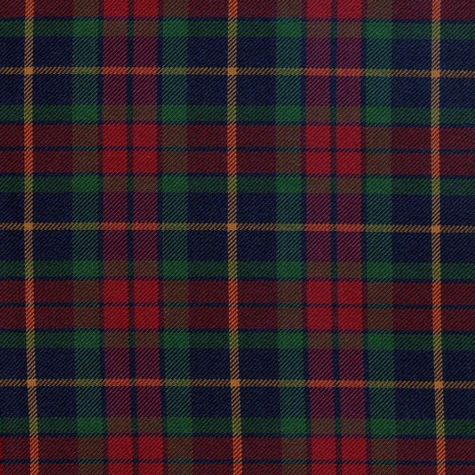 Tela diagonal de poliéster SchoolLine, motivo tartán rojo/verde/azul con líneas amarillas, ideal para uniformes escolares e institucionales.