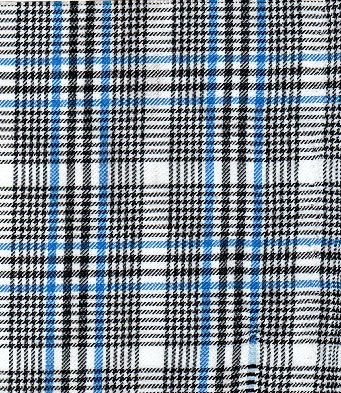 Tela diagonal de poliéster azul, negro y blanco, diseño tartán; ideal para uniformes escolares e institucionales SchoolLine