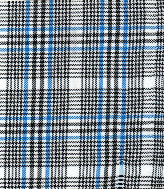Tela diagonal de poliéster azul, negro y blanco, diseño tartán; ideal para uniformes escolares e institucionales SchoolLine