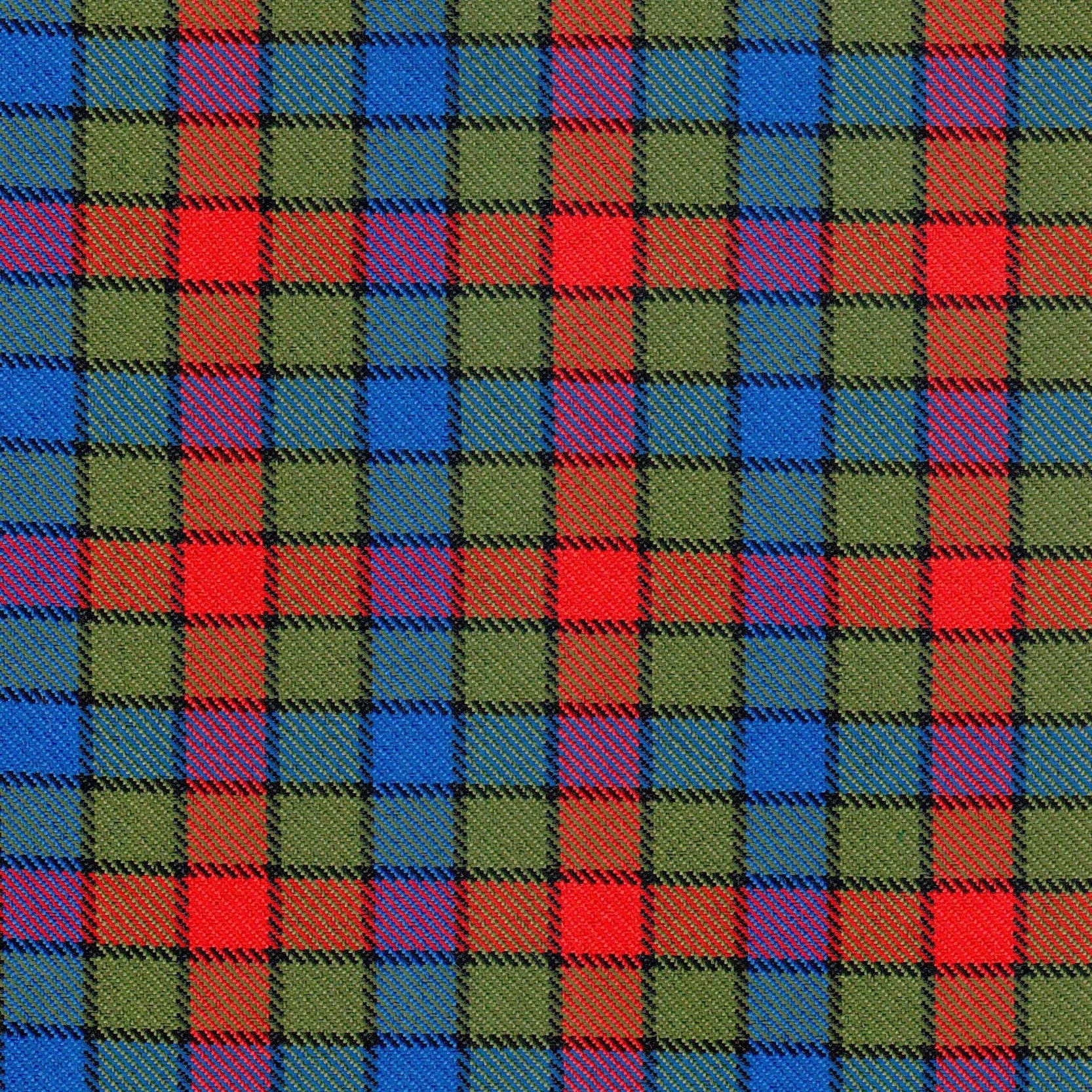 Tela diagonal de poliéster SchoolLine en tartán verde, rojo y azul; ideal para uniformes escolares e institucionales.