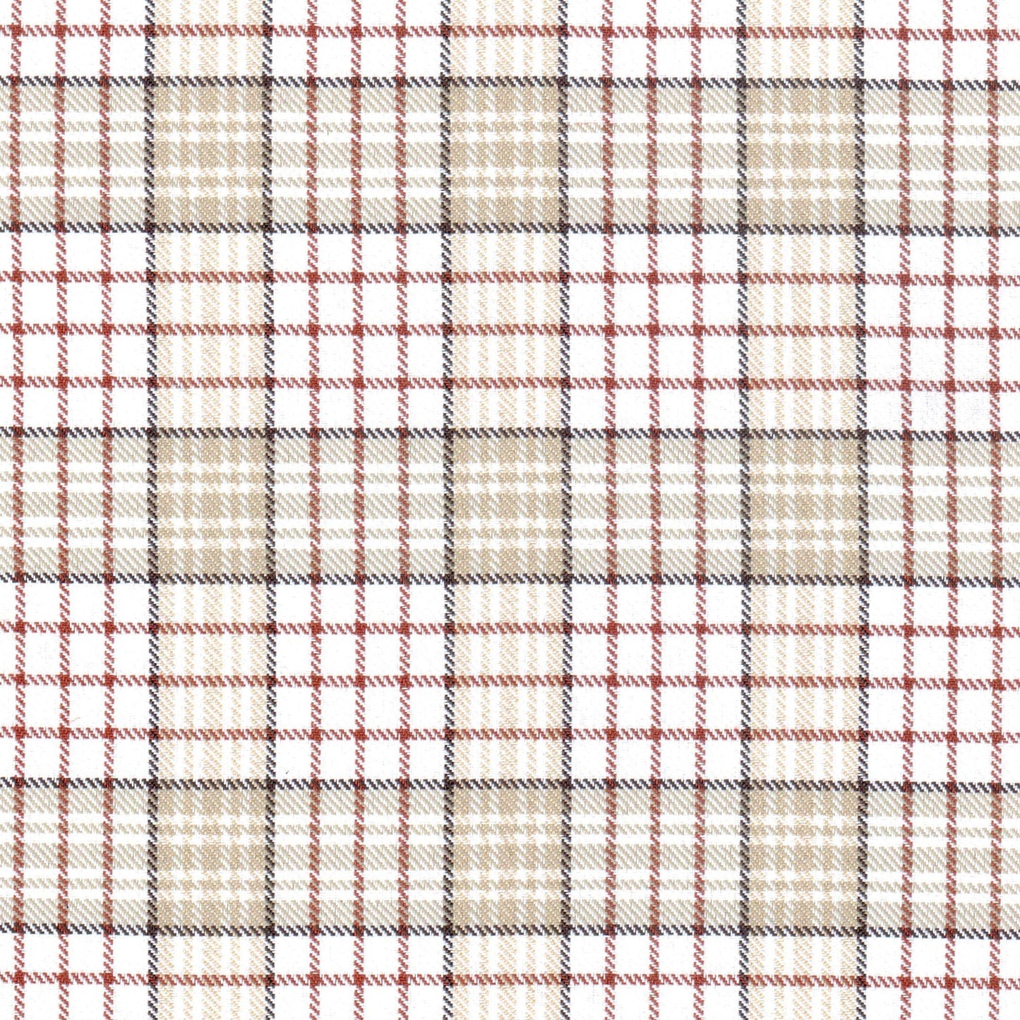 Tela poliéster diagonal SchoolLine en tartán beige/crema con líneas rojas y azules, ideal para uniformes escolares e institucionales.