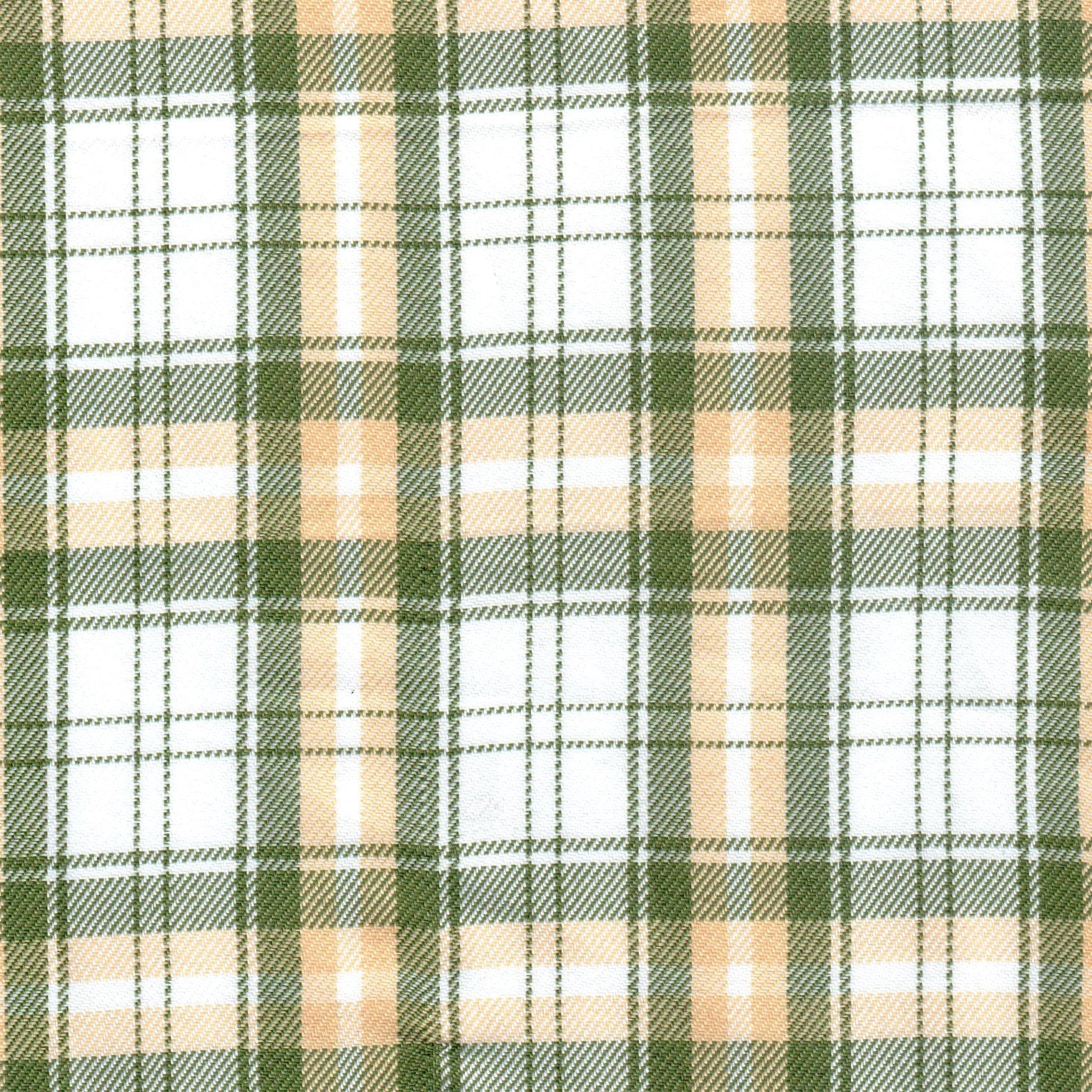 Tela diagonal de poliéster SchoolLine en cuadros verde, beige y blanco; ideal para uniformes escolares e institucionales.