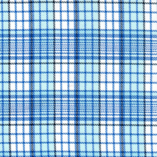 Tela diagonal de poliéster SchoolLine en azul claro y turquesa con blanco; ideal para uniformes escolares e institucionales.