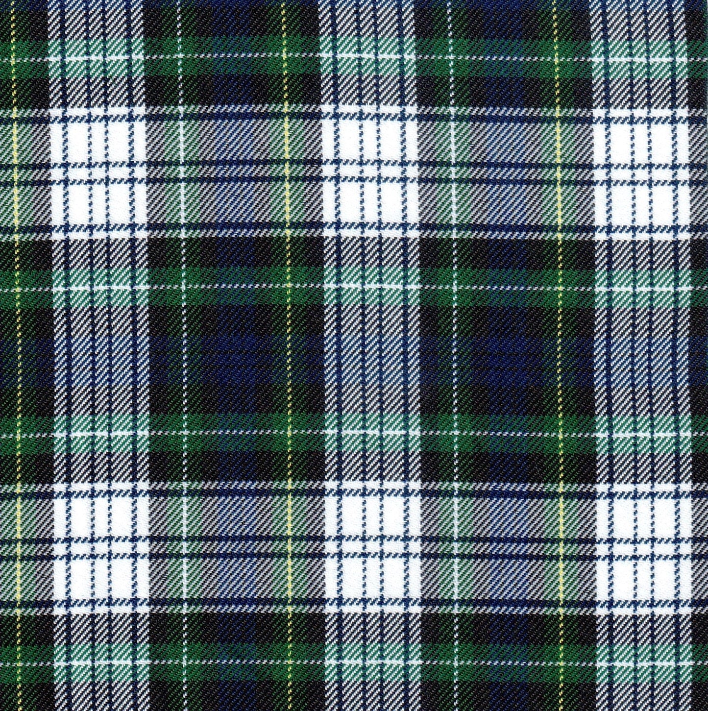 Tela de poliéster diagonal SchoolLine en patrón tartán verde, negro y blanco, ideal para uniformes escolares e institucionales.