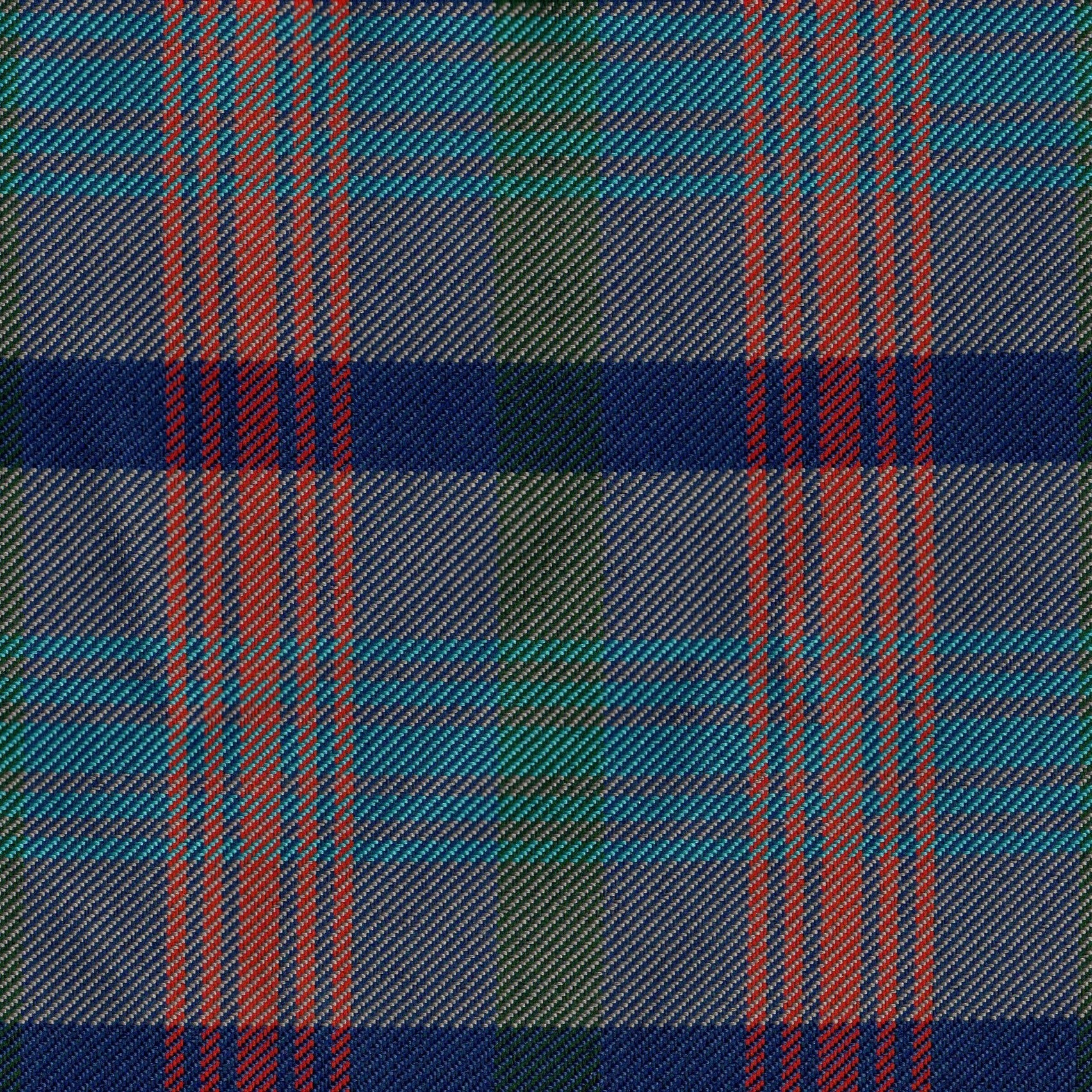 Tela 13003070 poliéster diagonal SchoolLine; tartán azul, verde y rojo para uniformes escolares.