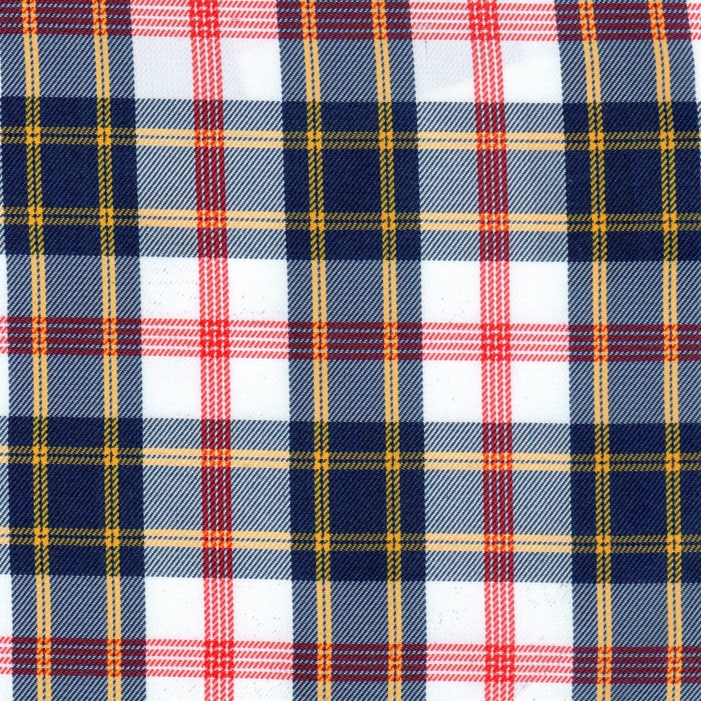 Tela poliéster jacquard diagonal a cuadros azul marino, blanco, rojo y amarillo; ideal para uniformes escolares SchoolLine