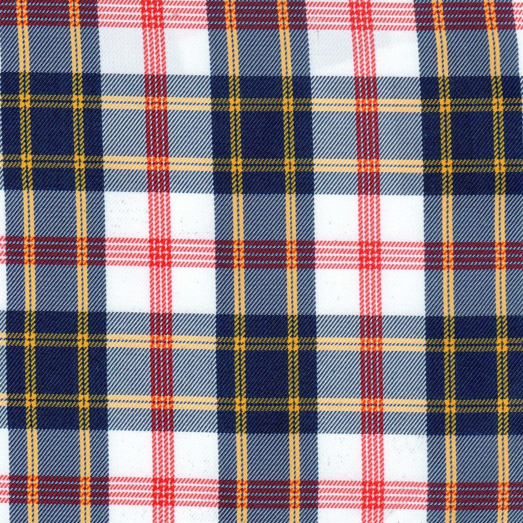 Tela poliéster jacquard diagonal a cuadros azul marino, blanco, rojo y amarillo; ideal para uniformes escolares SchoolLine