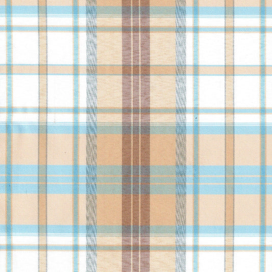Tela moline de poliéster SchoolLine, diseño a cuadros beige, azul y marrón, ideal para uniformes escolares e institucionales
