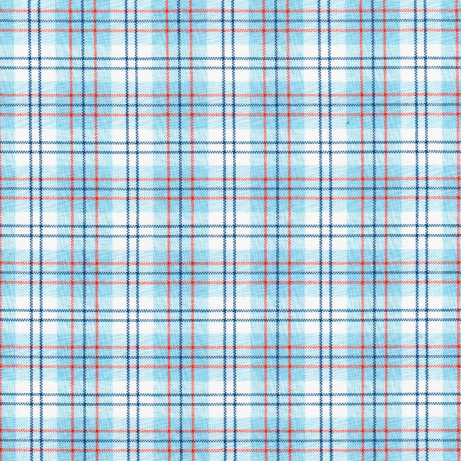 Tela moline de poliéster azul con cuadros blancos y líneas rojas, ideal para uniformes escolares e institucionales SchoolLine