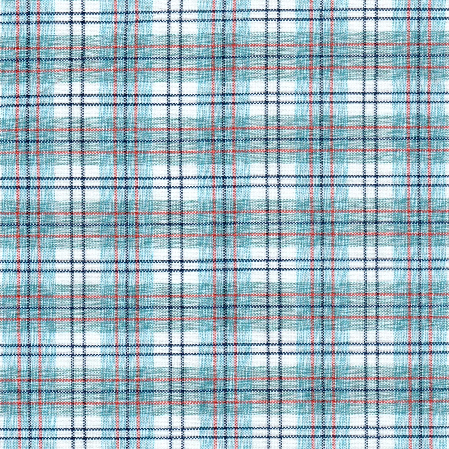 Tela moline poliéster SchoolLine; azul turquesa y azul marino con líneas rojas en plaid, ideal para uniformes escolares.