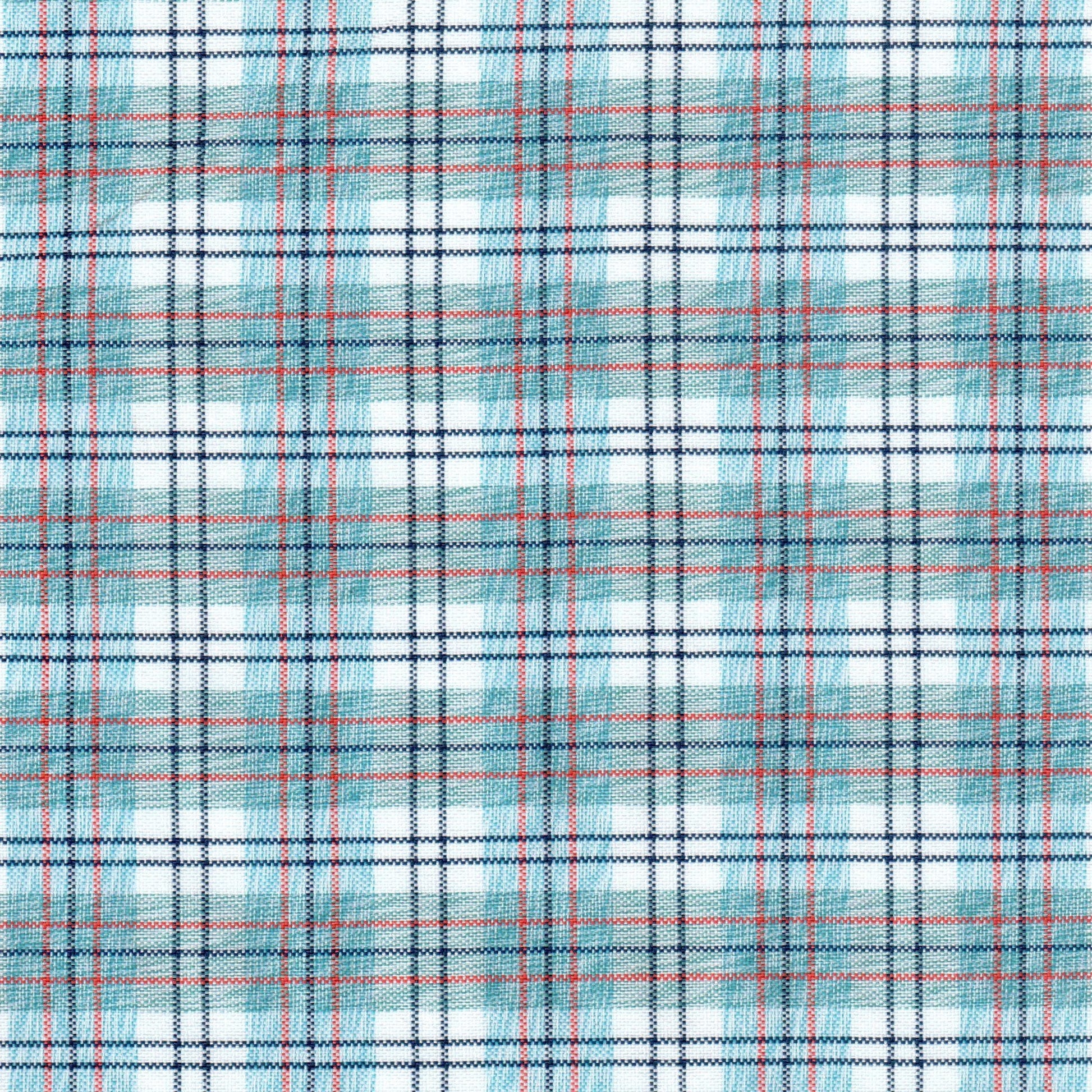 Tela moline poliéster SchoolLine; azul turquesa y azul marino con líneas rojas en plaid, ideal para uniformes escolares.