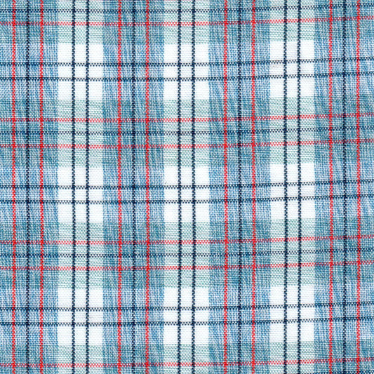 Tela moline de poliéster SchoolLine, a cuadros azul, blanco y rojo, ideal para uniformes escolares e institucionales.