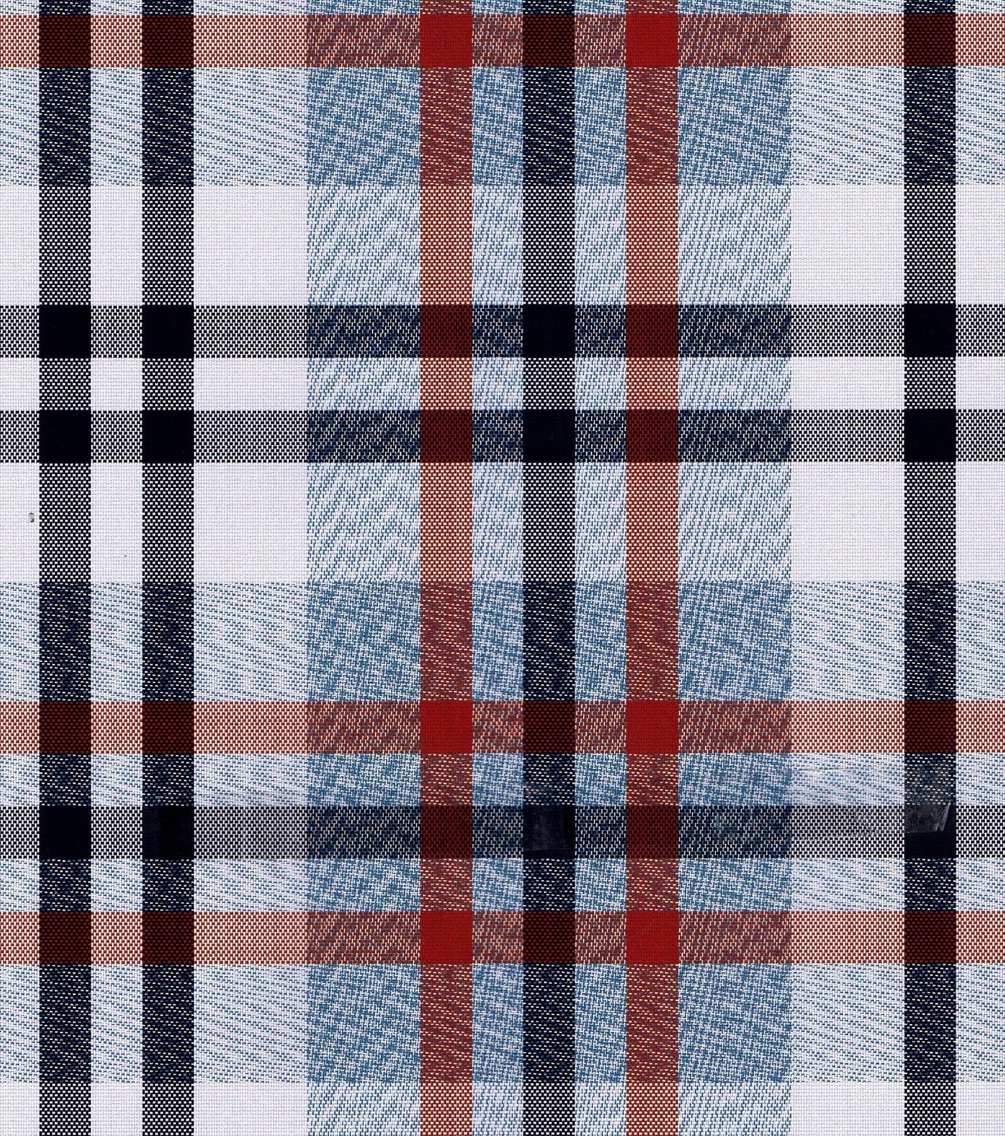 Tela de poliéster SchoolLine para uniformes escolares e institucionales, diseño a cuadros azul, rojo y blanco.