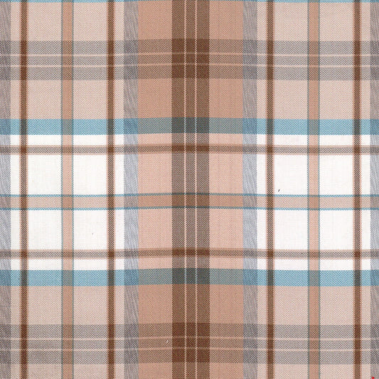 Tela de poliéster moline a cuadros beige, marrón y azul; ideal para uniformes escolares e institucionales SchoolLine