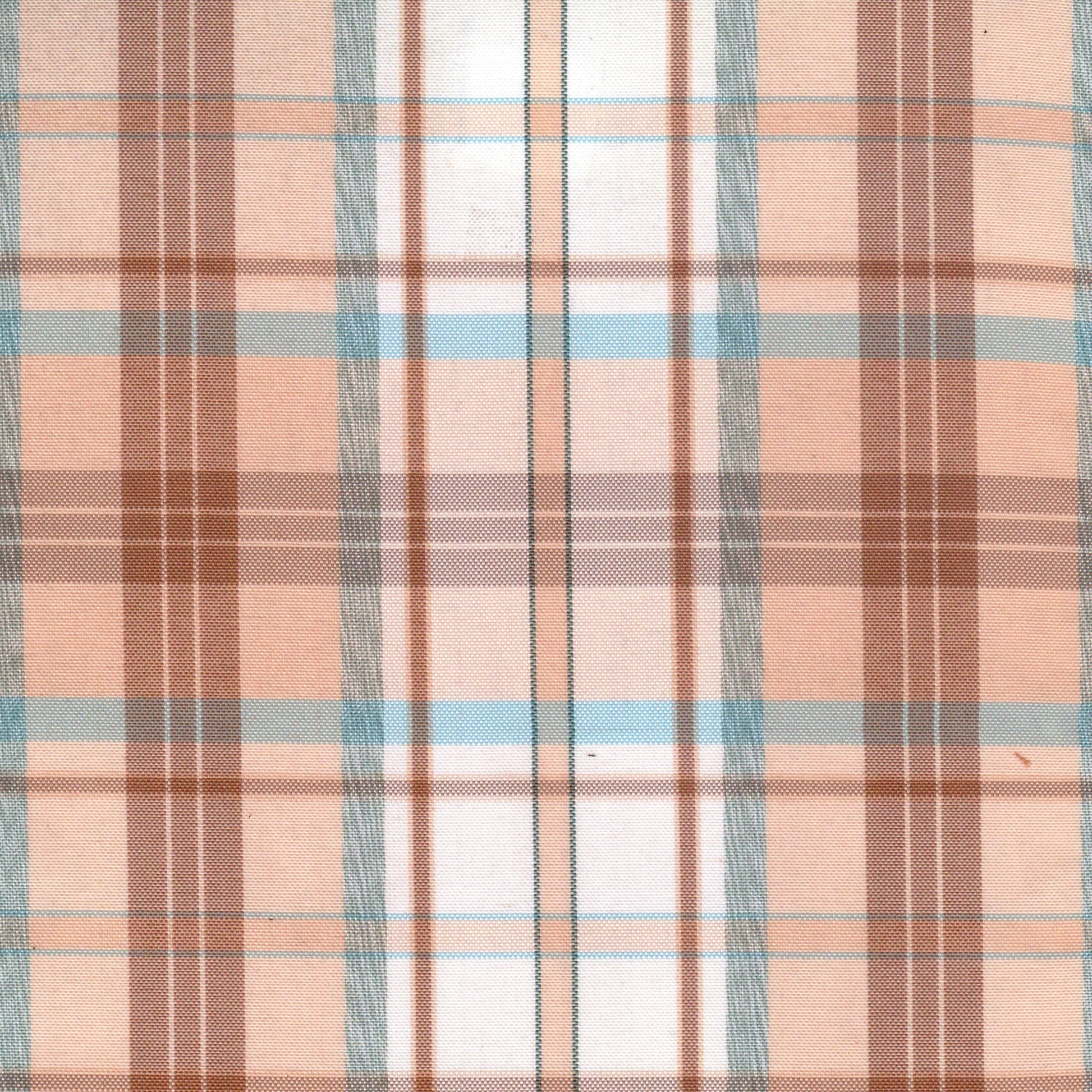 Tela moline de poliéster SchoolLine color melocotón con cuadro azul-beige, ideal para uniformes escolares.